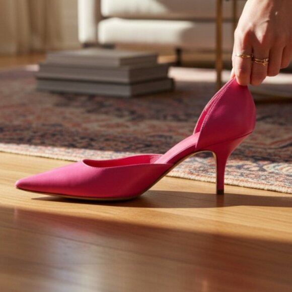 Balenciaga Fiery Pink Leather Knife Toe Open Side Stiletto Heel, Size 36.5 - Picture 2 of 12